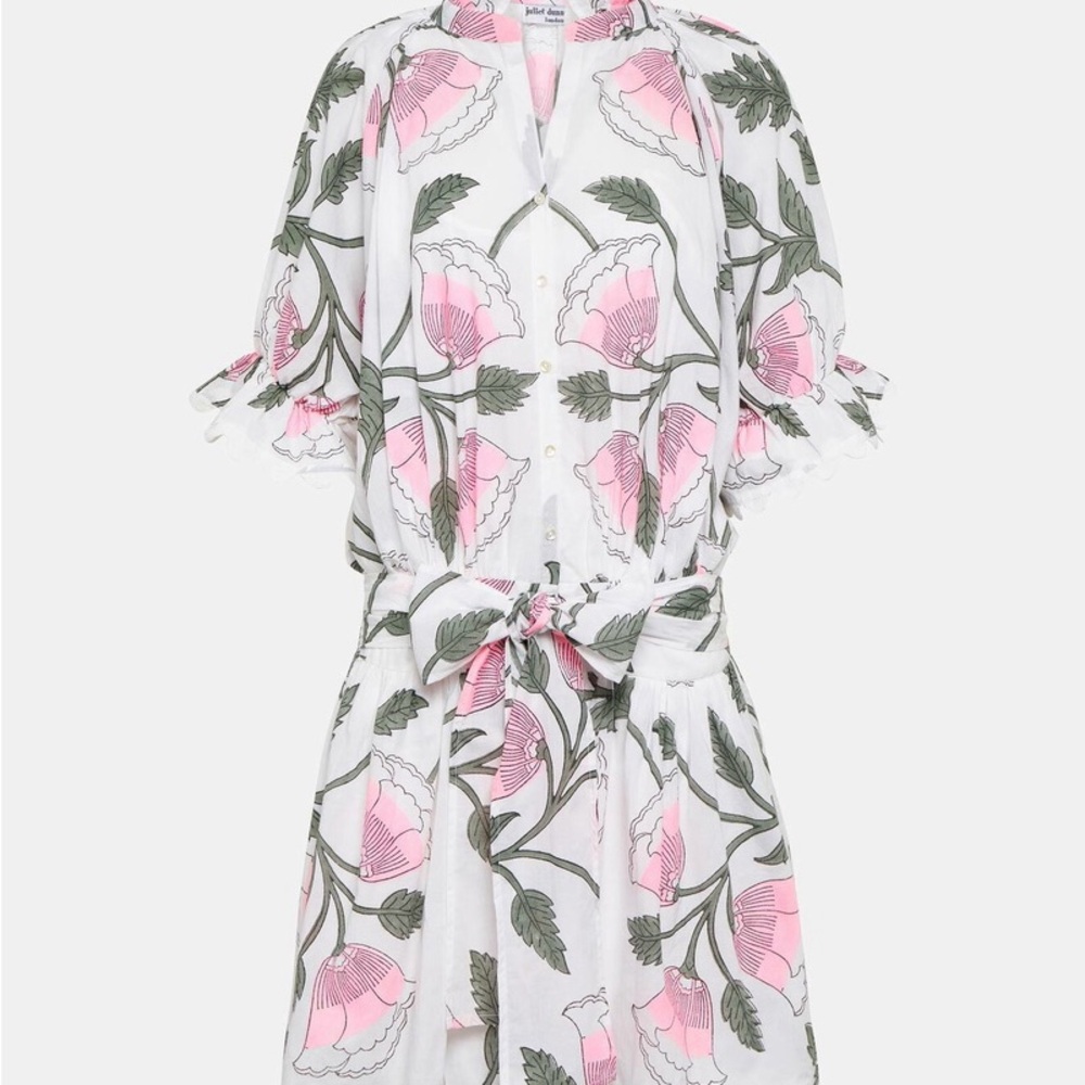 Juliet Dunn Floral Cotton Minidress (Pink and Green)